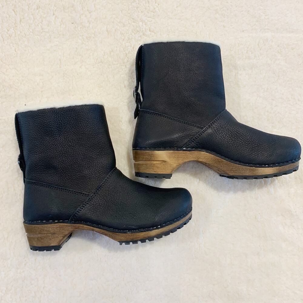 Sanita Womens Silkan Leather Clog Boots 39 Black With Wool Lining